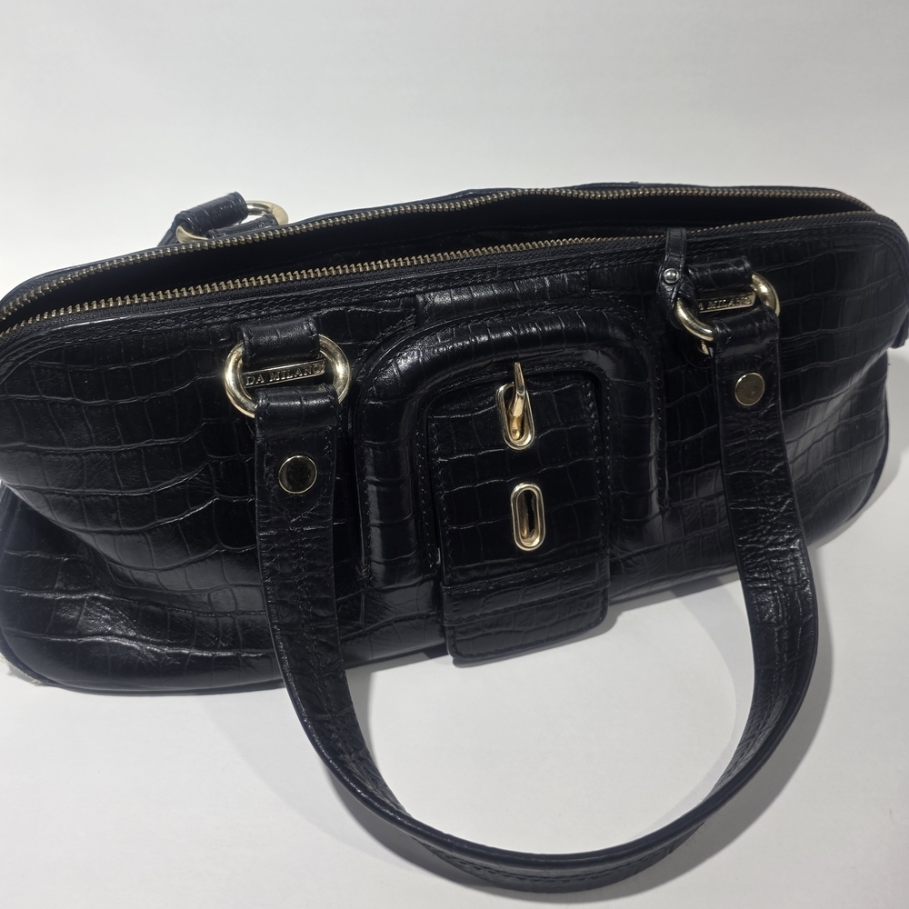 Milano Black Crocodile-Embossed Shoulder Bag